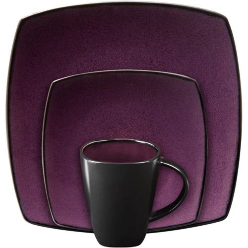  Gibson Soho Lounge Square 16-piece dinnerware set Purple