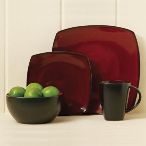  Gibson Home Soho Lounge Square 16 Pc. Dinnerware Set, Burgundy