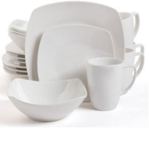  Gibson Zen Buffetware 16 pc Dinnerware Set - Square - White - Fine Ceramic