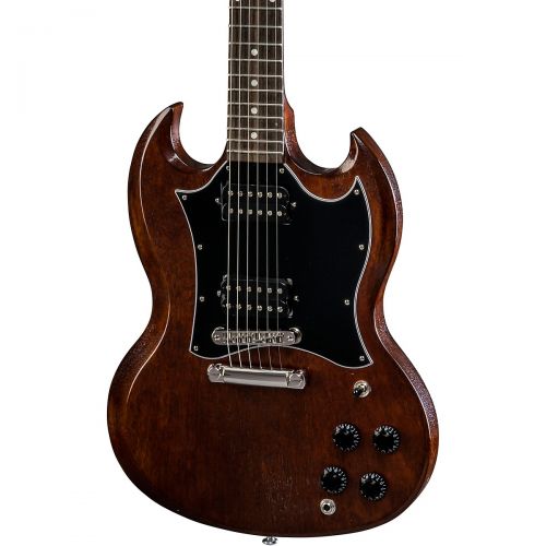  Gibson},description:The SG Faded brings legendary Gibson SG performance alive with a spirited, worn finish. Simple style comes from the faded gloss-nitro finish and classic dot inl