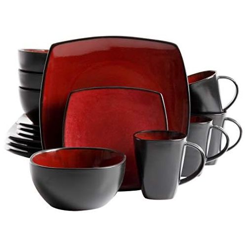  Gibson Elite Gibson Soho Lounge 16-Piece Square Reactive Glaze Dinnerware Set, Red