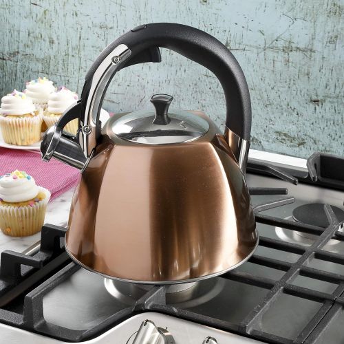  [아마존베스트]Gibson Mr Coffee Belgrove 2.5 Qt Stainless Steel Whistling Tea Square Kettle, Metallic Copper, 2. 5-Quarts, DAA