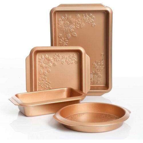  [아마존베스트]Gibson Country Kitchen 4 pc Embossed Nonstick Bakeware Set, 4-Piece, Copper