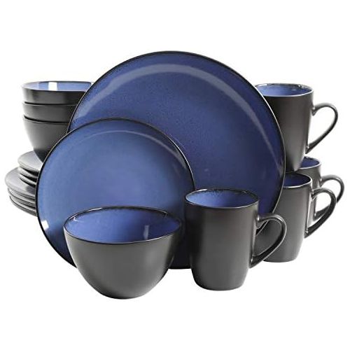  [아마존베스트]Gibson Home Soho Round 16 Piece Dinnerware Set, Blue/Black