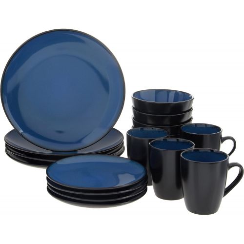  [아마존베스트]Gibson Home Soho Round 16 Piece Dinnerware Set, Blue/Black