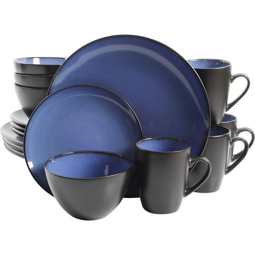  [아마존베스트]Gibson Home Soho Round 16 Piece Dinnerware Set, Blue/Black