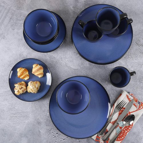  [아마존베스트]Gibson Home Soho Round 16 Piece Dinnerware Set, Blue/Black