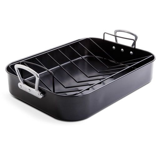  Gibson Home French Roaster 2-Piece Turkey Roaster and V Rack, Black