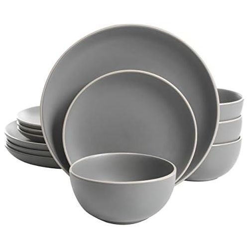  Gibson Home Rockaway 12-Piece Dinnerware Set Service for 4, Grey Matte -