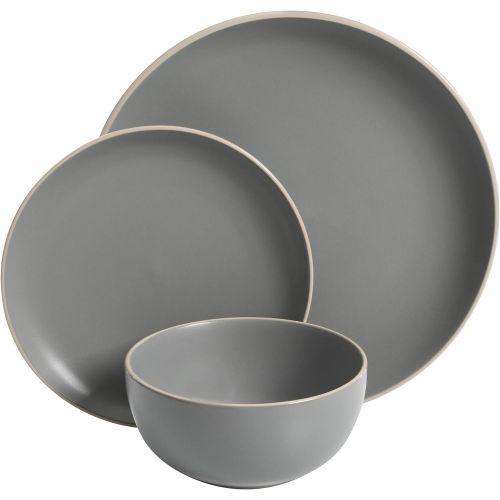  Gibson Home Rockaway 12-Piece Dinnerware Set Service for 4, Grey Matte -