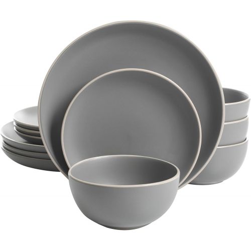  Gibson Home Rockaway 12-Piece Dinnerware Set Service for 4, Grey Matte -