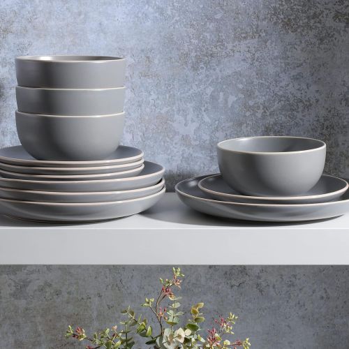  Gibson Home Rockaway 12-Piece Dinnerware Set Service for 4, Grey Matte -