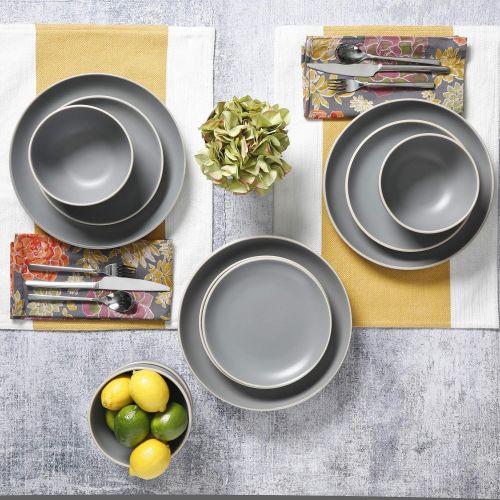  Gibson Home Rockaway 12-Piece Dinnerware Set Service for 4, Grey Matte -