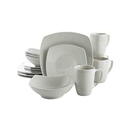  Gibson Home Zen Buffet Dinnerware Set, Service for 4 (16pcs), White (Square)