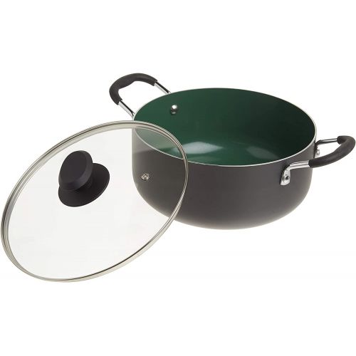  Gibson Home Eco-Friendly Hummington Forged Aluminum Non-Stick Ceramic Cookware with Soft Touch Bakelite Handle, 5-Quart Dutch Oven, Grey and Green