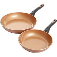 [아마존베스트]Gibson Home Eco-Friendly Hummington with Induction Base Forged Aluminum Non-Stick Ceramic Cookware with Soft Touch Bakelite Handle, 2-Piece Fry Pan Set (8 and 10-Inch), Metallic Co