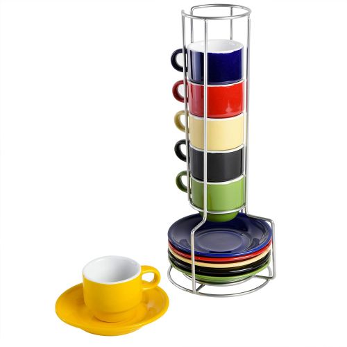  [아마존베스트]Gibson Home Sensations Stackable Espresso Saucer Set, 13PC Cups Stand, Assorted