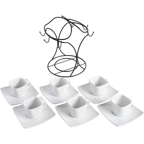  [아마존베스트]Gibson Home Gracious Dining Espresso Saucer Set, 13PC Cups Stand, White/Black