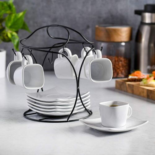  [아마존베스트]Gibson Home Gracious Dining Espresso Saucer Set, 13PC Cups Stand, White/Black