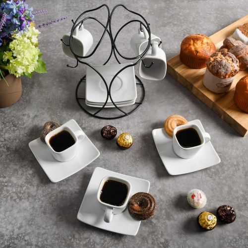  [아마존베스트]Gibson Home Gracious Dining Espresso Saucer Set, 13PC Cups Stand, White/Black
