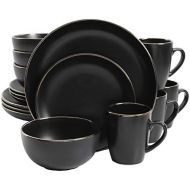 [아마존베스트]Gibson Home Rockaway Round Stoneware Dinnerware Set, Service for 4 (16pcs), Black/Gold Rim