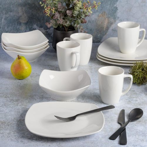  [아마존베스트]Gibson Home Zen Buffet Dinnerware Set, Service for 4 (12pcs), White (Square)