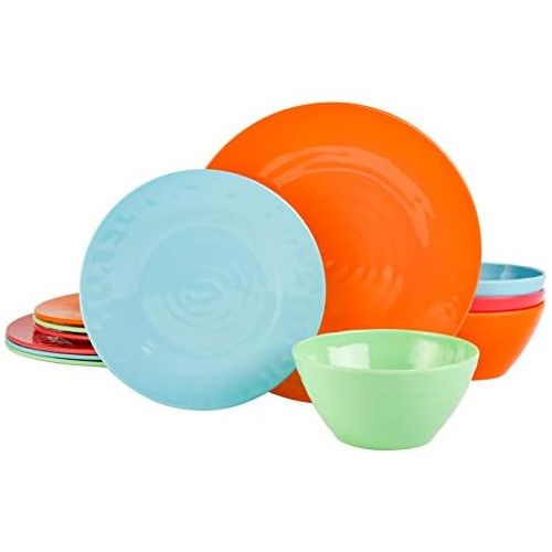  [아마존베스트]Gibson Home 107279.12 Brist 12 Piece Melamine Dinnerware (Set of 4), Assorted