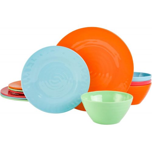  [아마존베스트]Gibson Home 107279.12 Brist 12 Piece Melamine Dinnerware (Set of 4), Assorted