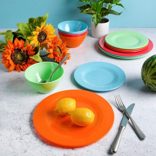  [아마존베스트]Gibson Home 107279.12 Brist 12 Piece Melamine Dinnerware (Set of 4), Assorted