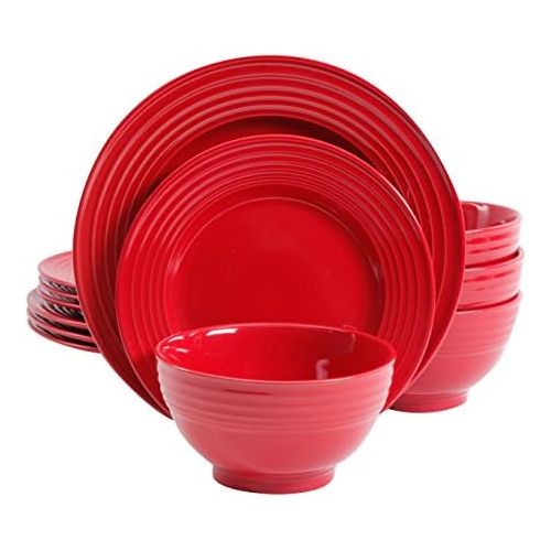  [아마존베스트]Gibson Home Plaza Cafe 12 Pc Red Dinnerware Set, 1