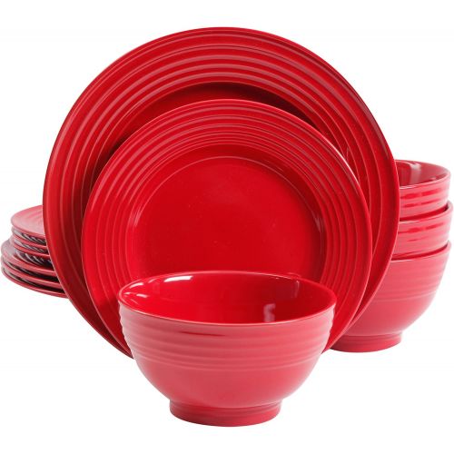  [아마존베스트]Gibson Home Plaza Cafe 12 Pc Red Dinnerware Set, 1