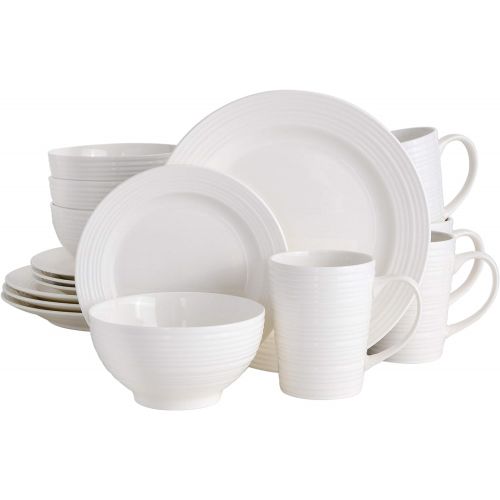  [아마존베스트]Gibson Home Amelia Court Round Dinnerware Set, Service for Four (16pcs), White (Gloss)