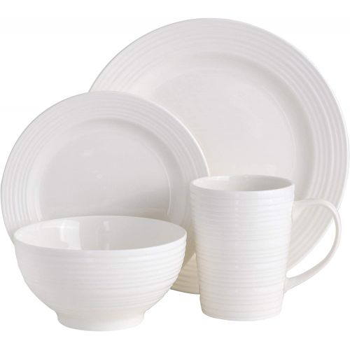  [아마존베스트]Gibson Home Amelia Court Round Dinnerware Set, Service for Four (16pcs), White (Gloss)