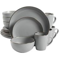 [아마존베스트]Gibson Home Rockaway 127317.16R Stoneware Round Crockery Set for 4 (16-Piece) Grey / Gold Trim