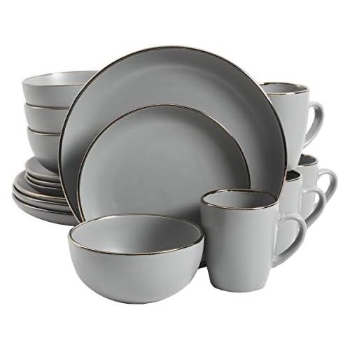  [아마존베스트]Gibson Home Rockaway 127317.16R Stoneware Round Crockery Set for 4 (16-Piece) Grey / Gold Trim