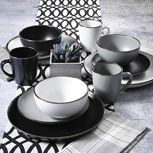  [아마존베스트]Gibson Home Rockaway 127317.16R Stoneware Round Crockery Set for 4 (16-Piece) Grey / Gold Trim