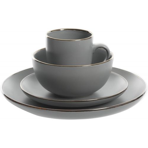  [아마존베스트]Gibson Home Rockaway 127317.16R Stoneware Round Crockery Set for 4 (16-Piece) Grey / Gold Trim