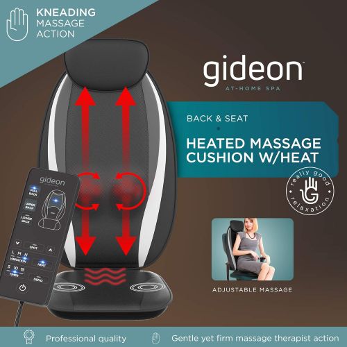  Full Back Shiatsu Massager with Bottom Motors and Heat by Gideon Luxury Seat Cushion Massage Chair - for Car, Home