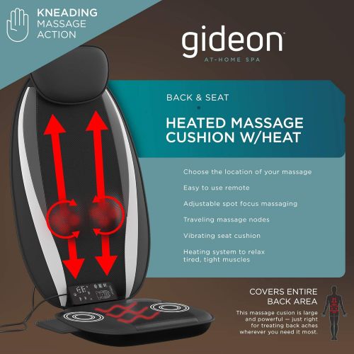  Full Back Shiatsu Massager with Bottom Motors and Heat by Gideon Luxury Seat Cushion Massage Chair - for Car, Home
