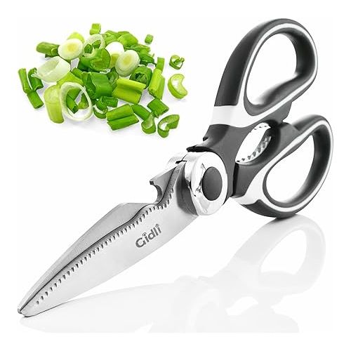  Kitchen Shears by Gidli - Lifetime Replacement Warranty- Includes Seafood Scissors As a Bonus - Heavy Duty Utility Stainless Steel All Purpose Ultra Sharp Scissors for Food