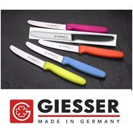 Giesser Messer 5x Allzweckmesser 11 cm Klingenlange mit Wellenschliff Schwarz / Azurblau / Limone / Orange / Pink - Profimesser Made in Germany