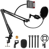 [아마존베스트]Gifort microphone stand for table, adjustable microphone arm with spider, pop protection, 3/8 inch to 5/8 inch adapter, microphone clip, mobile phone holder