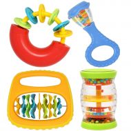 Gift Boutique 4 Piece Baby Instruments Band Set Musical Toys for Infant Babies Toddler Kids Includes Mini Rainbow Shaker, Baby Maracas Rattle, Baby Clip Clap and Musical Ring Safe from Ages 3 Mo