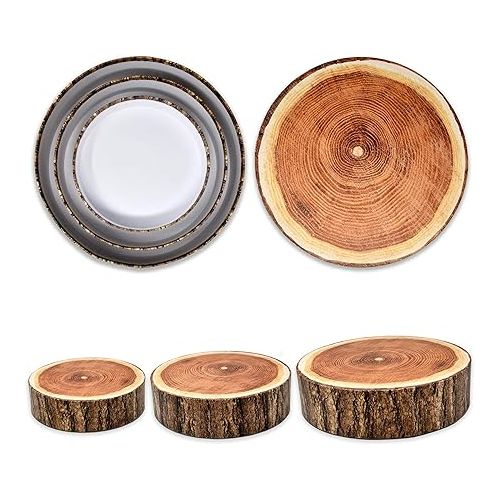  Gift Boutique Set of 3 Wood Look Cake Stand Holder Round Cardboard Cakes Stands, 8