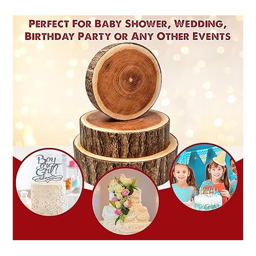  Gift Boutique Set of 3 Wood Look Cake Stand Holder Round Cardboard Cakes Stands, 8