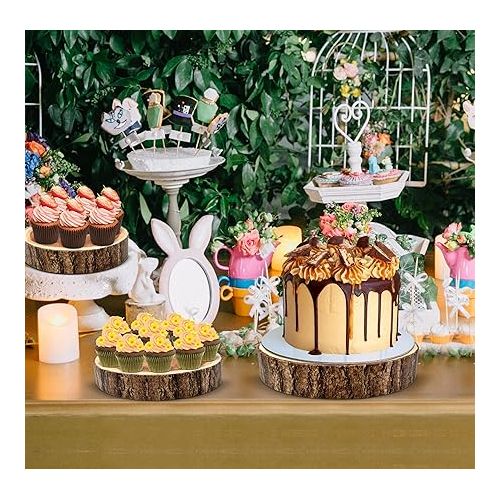  Gift Boutique Set of 3 Wood Look Cake Stand Holder Round Cardboard Cakes Stands, 8