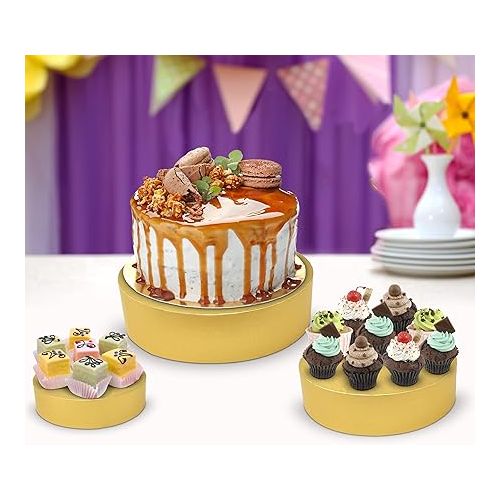  Gift Boutique Set of 3 Gold Cake Stand Holder Round Cardboard Cakes Stands, 8