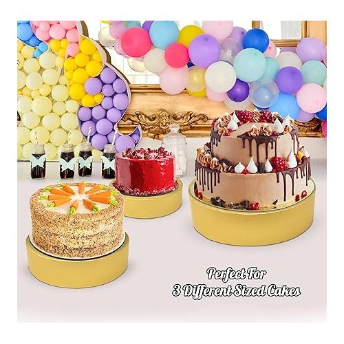  Gift Boutique Set of 3 Gold Cake Stand Holder Round Cardboard Cakes Stands, 8