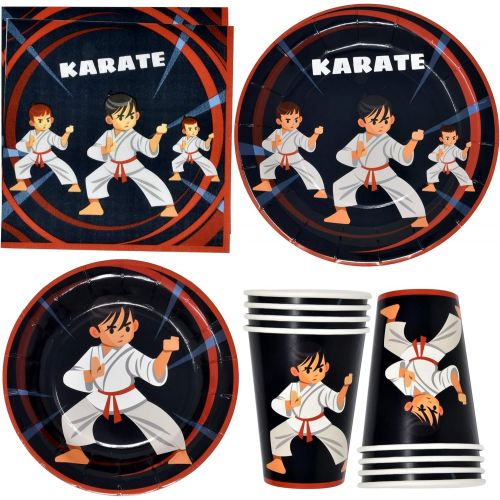  Gift Boutique Karate Martial Arts Party Supplies Tableware Set 24 9 Dinner Plates 24 7 Plate 24 9 Oz Cups 50 Lunch Napkins for Ninja Warrior Art Red Belt Uniform Theme Disposable Paper Goods Bir