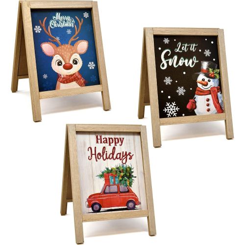  Gift Boutique Christmas Centerpiece Tabletop Decor Set of 3 Happy Holidays Blessings Plaque with Easel Double Sided Chalkboard Winter Table Topper for Fireplace Mantle Desk Shelf Kitchen Living